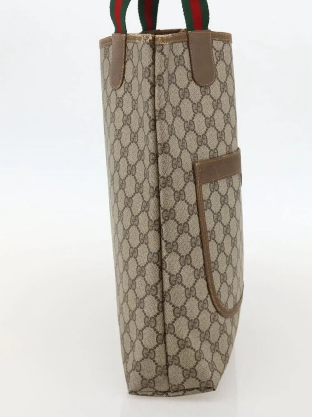 GUCCI GG Supreme Web Sherry Line Tote Bag PVC Beige Red 120 02 003 Auth 175605